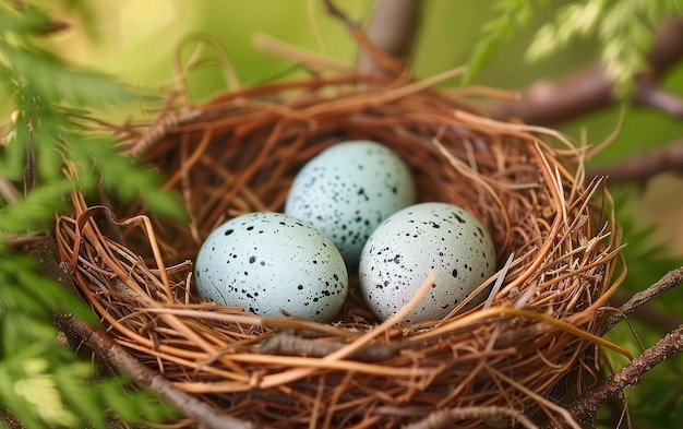 Des œufs d'oiseaux tachetés dans le nid