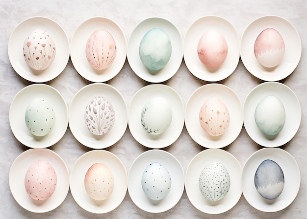 Des œufs de Pâques à l'aquarelle sur fond blanc