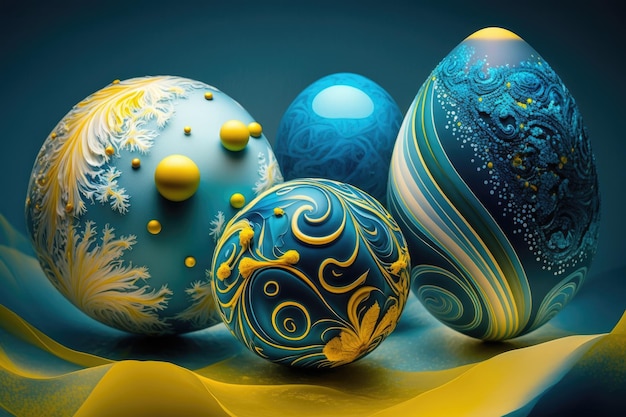 Oeufs de Pâques aux couleurs bleu et jaune L'idée de paix et la fête de Pâques