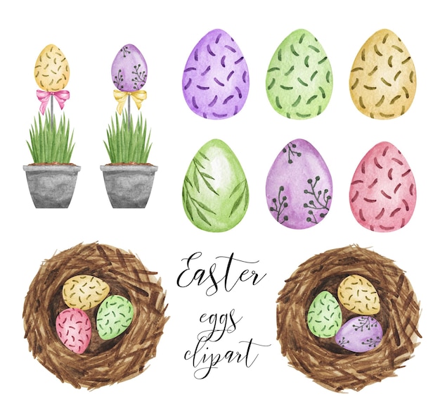 Oeufs de Pâques clipart aquarelle peinte à la main illustration de décor de Pâques