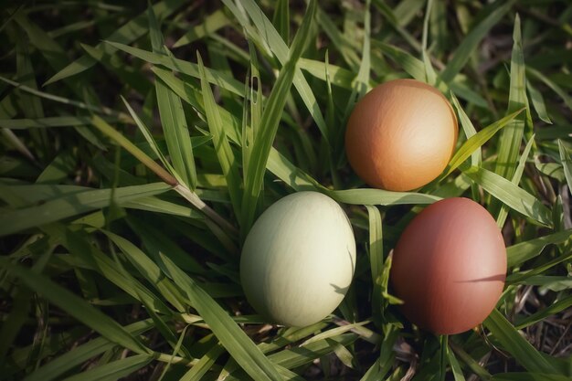 Oeufs de Pâques colorés dans l'arrière-plan du concept naturexAEaster