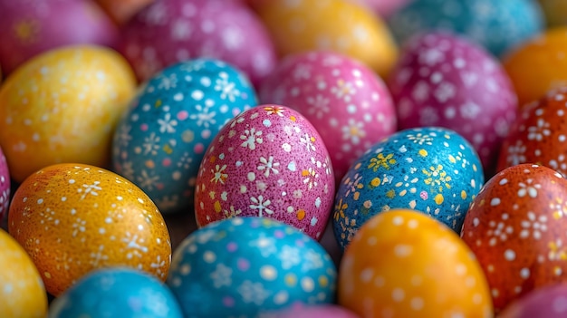 Des œufs de Pâques colorés sur fond bleu