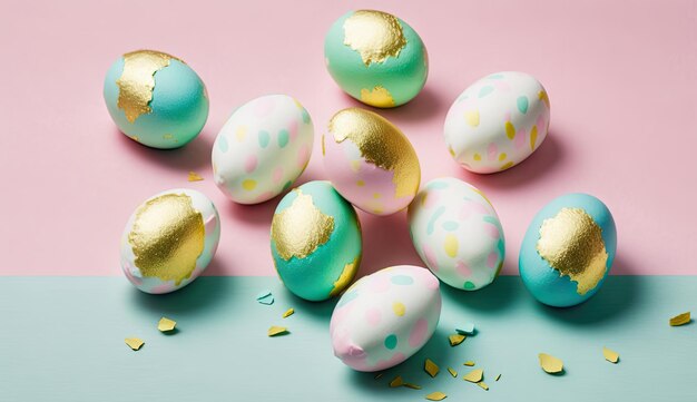 Oeufs de Pâques colorés sur fond pastel pour la fête de Pâques