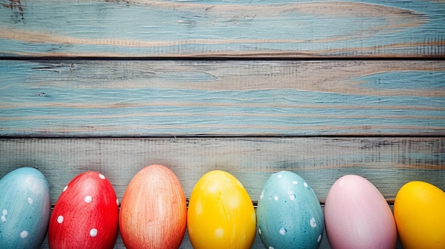 Des œufs de Pâques colorés avec des papillons sur fond de bois