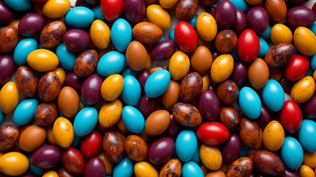 Photo des œufs de pâques colorés, une toile de fond vibrante et harmonieuse pour une bannière attrayante.