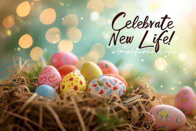 Les œufs de Pâques copient le texte de l'espace Célébrer la nouvelle vie