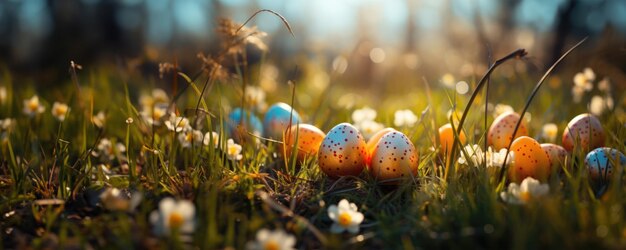 Photo des œufs de pâques dans l'herbe