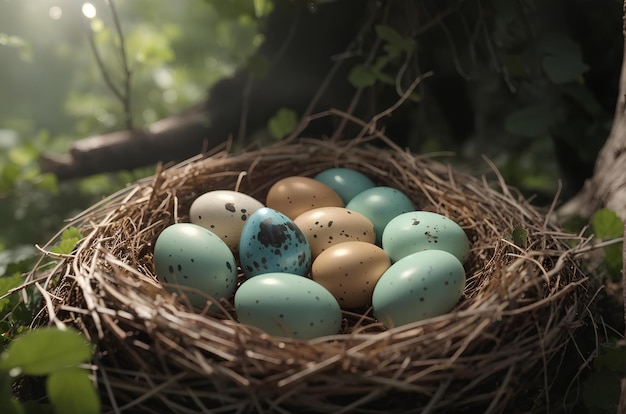 des œufs de Pâques dans un nid