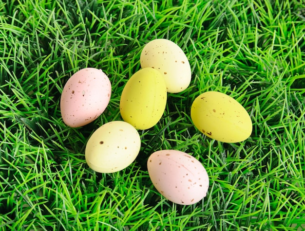 Oeufs de pâques décoratifs sur l'herbe verte