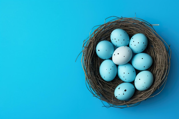 des œufs de Pâques décorés sur un fond bleu joyeux