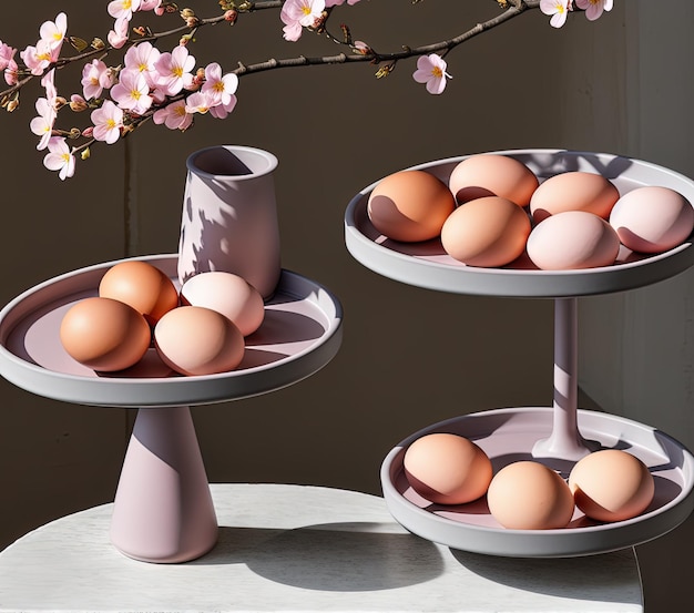 oeufs de pâques et fleurs sur fond blanc