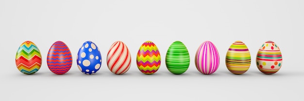 Oeufs de Pâques sur fond blanc. Œufs de Pâques. Illustration de rendu 3D.