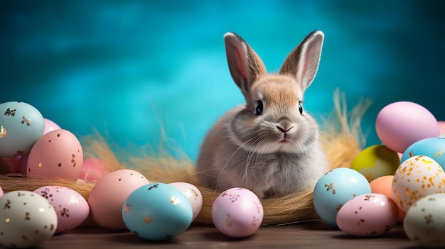 Des œufs de Pâques et une jolie décoration de lapin drôle