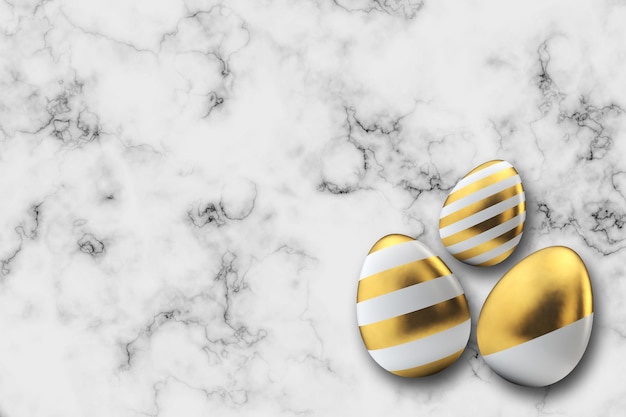 Oeufs de Pâques de modèle d'or sur un rendu 3D de fond de marbre