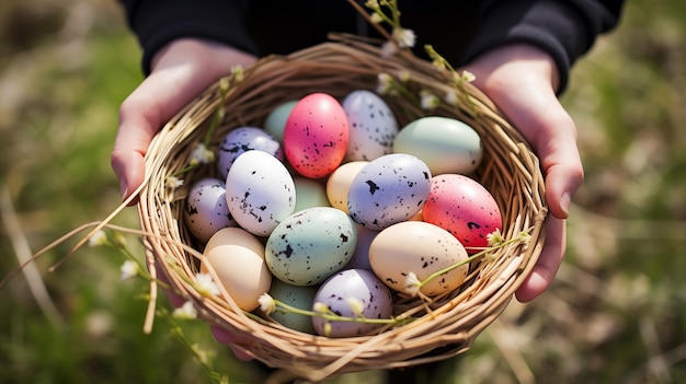 Des œufs de Pâques avec des motifs de couleurs goutte-à-goutte générés par l'IA