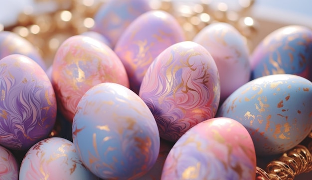 Des œufs de Pâques multicolores avec des taches d'or