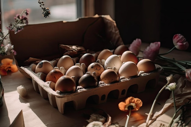 Oeufs de Pâques avec des ombres de fleurs et un décor naturel fait maison Easter Zero Waste Initiative