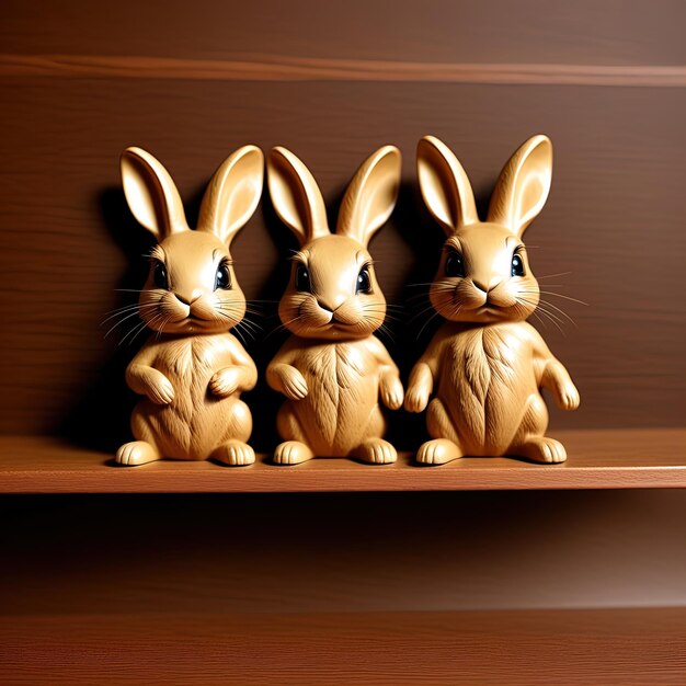 œufs de Pâques avec des oreilles de lapinlapin en bois sur une étagère