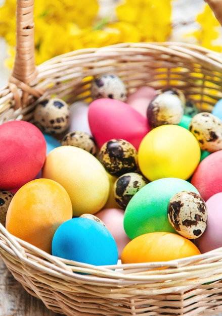 Oeufs De Pâques Sur Panier