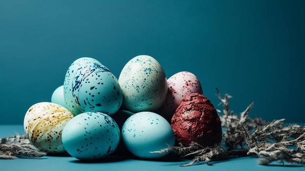 Oeufs de pâques de pâques avec des lapins mise au point sélective IA générative