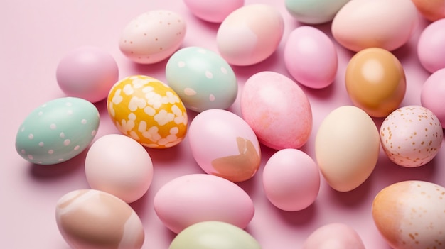 Oeufs de Pâques pastel sur fond rose