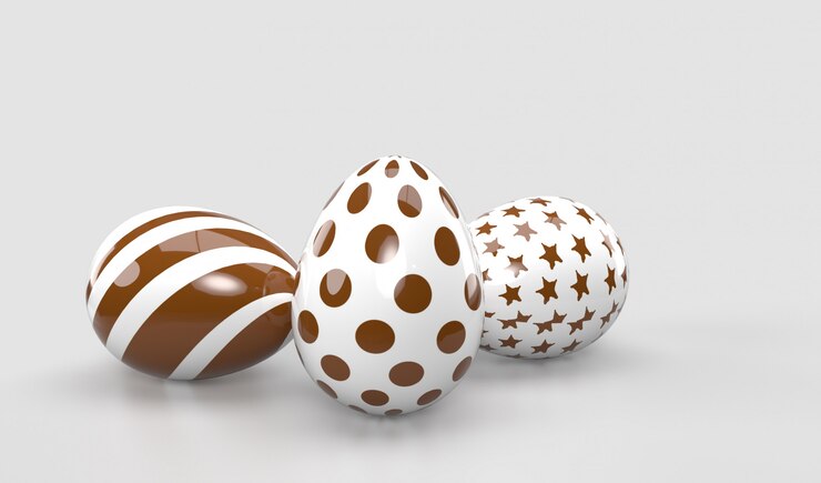 Oeufs de Pâques avec peinture marron foncé.