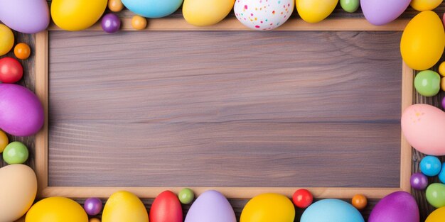 Oeufs de Pâques sur une planche de bois