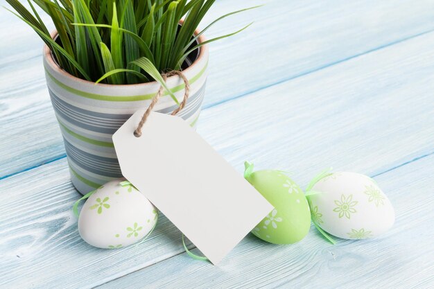 Oeufs de Pâques et plante en pot