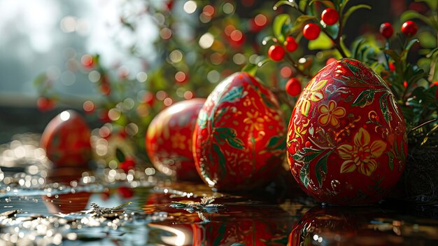 Des œufs de Pâques rouges, des motifs ukrainiens folkloriques, des illustrations en haute définition.