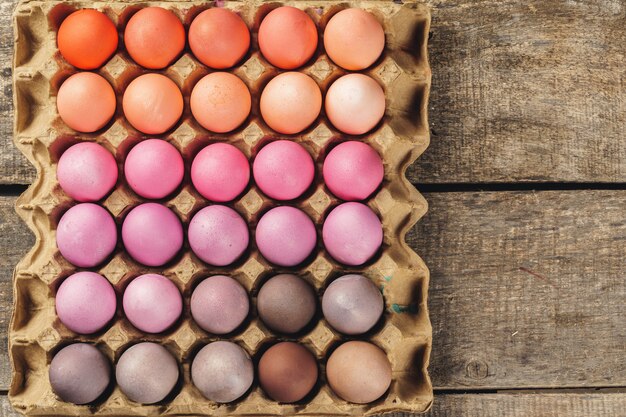 Oeufs peints dans une boîte à oeufs