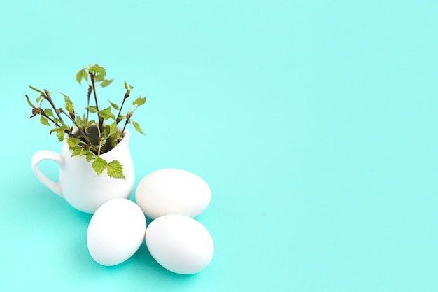 Oeufs de poule blanc avec plante en tasse