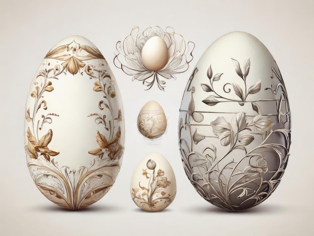 Des œufs de poule, des fleurs, des plantes avec des aquarelles de Pâques.