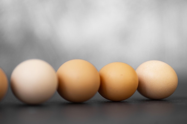 Oeufs de poulet de ferme naturelle isolés sur fond sombre Concept de vacances de Pâques