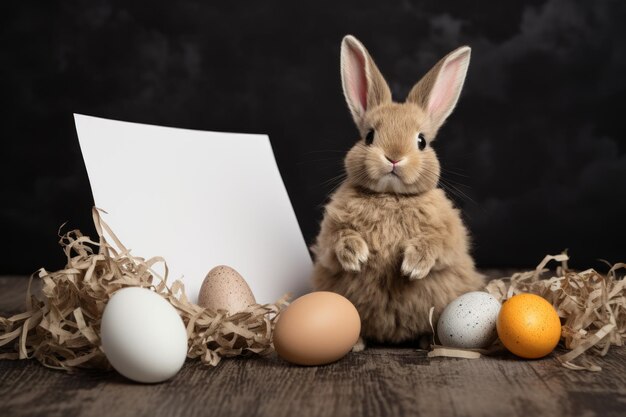 des œufs près du lapin avec du papier