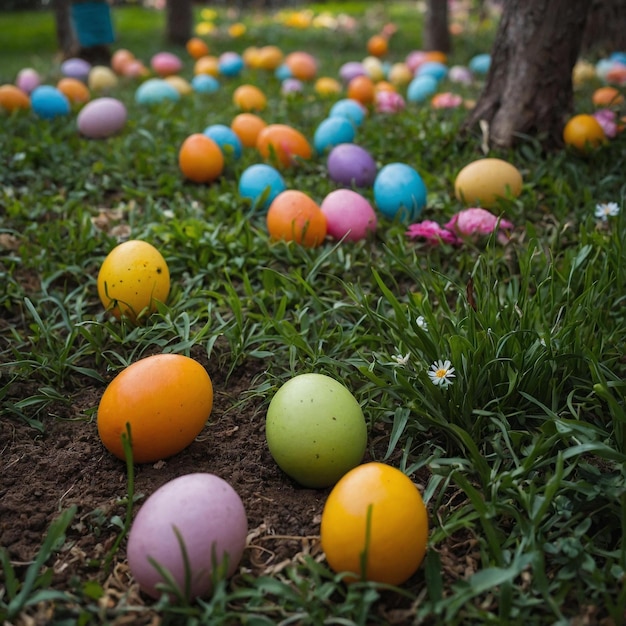 Photo des œufs de pscoa em um jardim