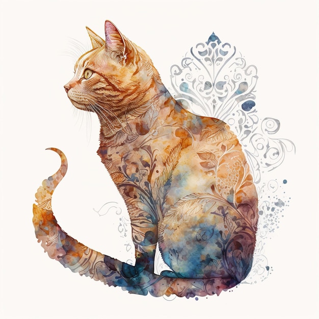 Oeuvre d'art abstrait contemporain de chat avec une texture de couleur colorée