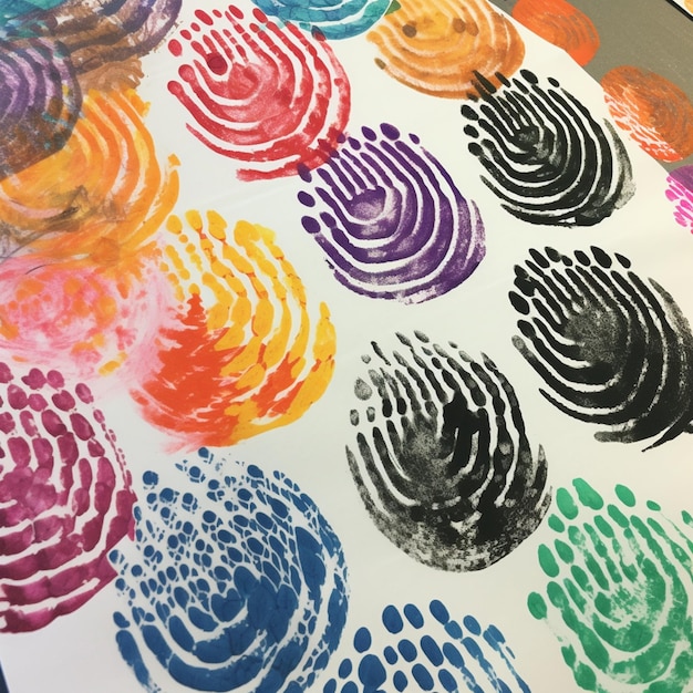Une œuvre d'art colorée aux couleurs des empreintes de mains.