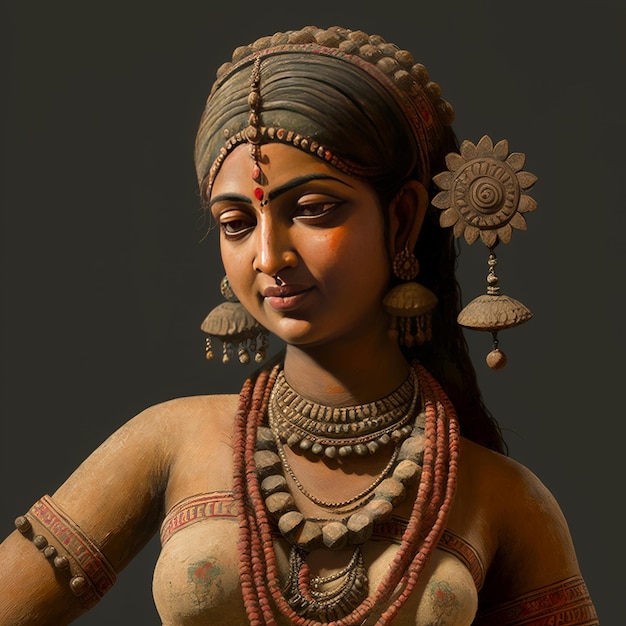 Oeuvre d'art d'une femme bengali avec collier de coiffure et boucles d'oreilles AI générative