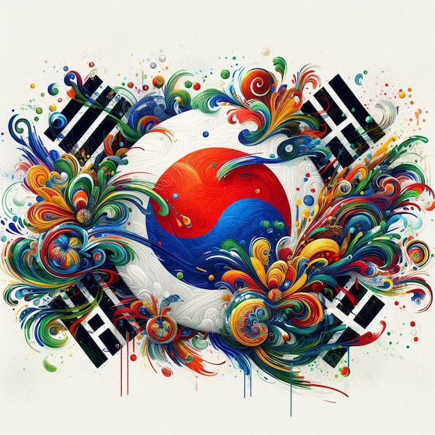 une œuvre d'art pittoresque du drapeau sud-coréen capturant l'essence du riche héritage de la Corée