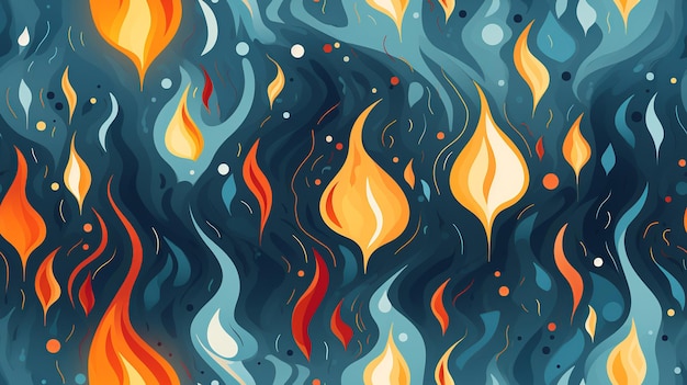 Une œuvre d'art représentant des flammes de feu vibrantes sur un fond bleu