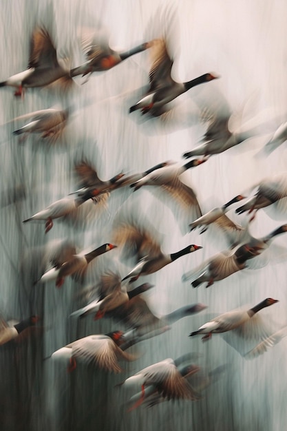 Photo une œuvre d'art représentant un troupeau d'oiseaux migrateurs dans une dynamique