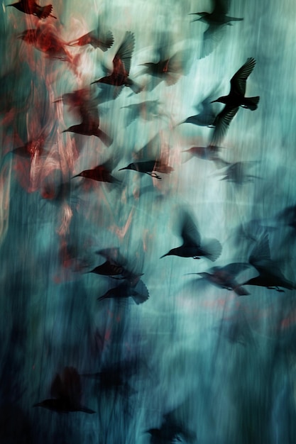 Photo une œuvre d'art représentant un troupeau d'oiseaux migrateurs dans une dynamique