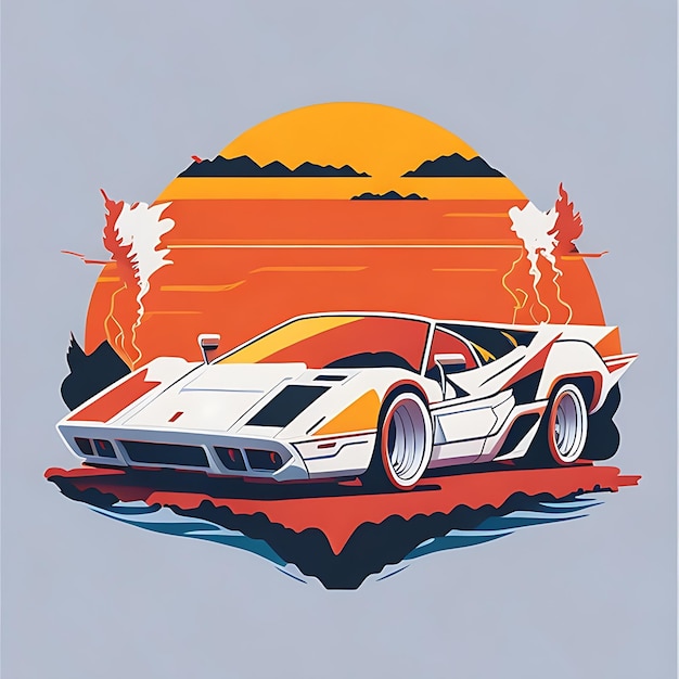 œuvre d'art de t-shirt design graphique design plat d'une Ferrari rétro blanc Miami nuances colorées