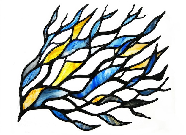Photo une œuvre d'art vivante ressemblant à des voies neurales avec des teintes bleues et jaunes entrelacées créant un effet de vitrail vibrant évoquant l'introspection et la guérison
