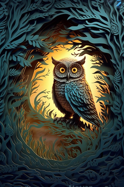 Oeuvre d'artisanat de hibou découpé en papier multidimensionnel