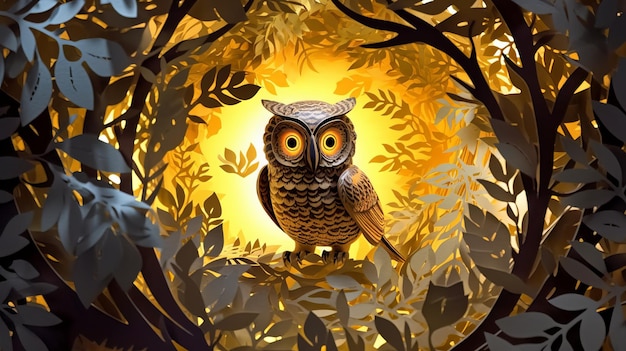 Oeuvre d'artisanat de hibou découpé en papier multidimensionnel