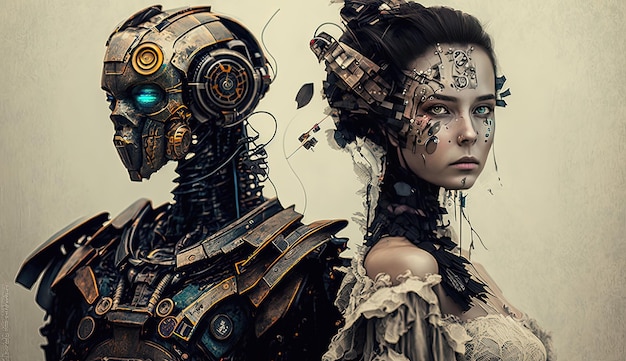 Une œuvre captivante de médias mixtes dépeint la relation fascinante et complexe entre les humains et les robots générée par l'IA
