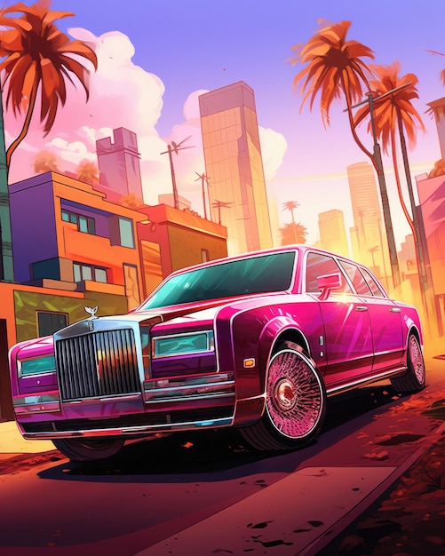 Oeuvre colorée de style bande dessinée de limousine de luxe