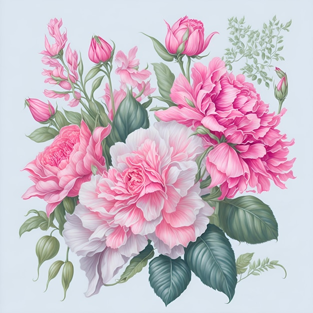 Oeuvre d'illustration d'un bouquet de fleurs dans un style aquarelle