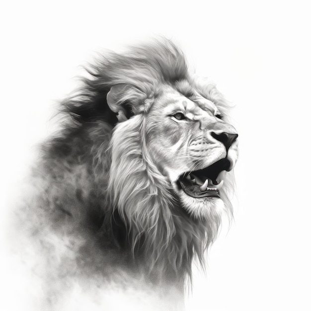 Oeuvre de lion noir et blanc minimaliste